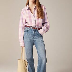 J. Crew Relaxed Flannel Button-up Shirt Top in Lavender Plaid Women's Medium